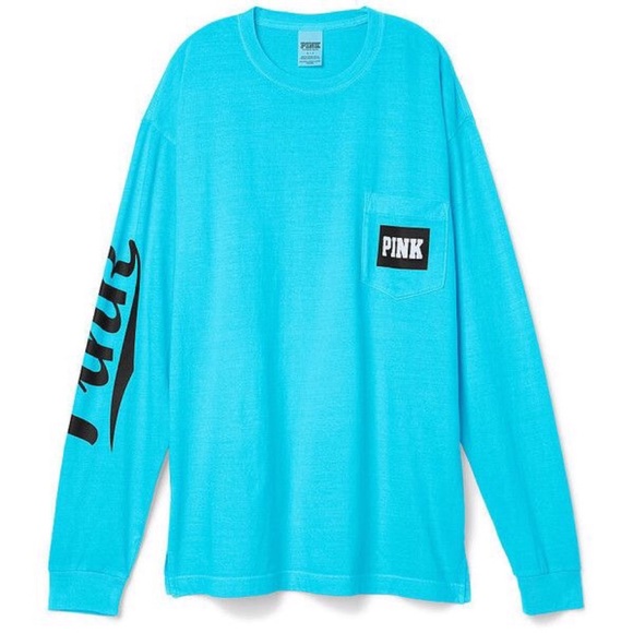 PINK Victoria's Secret Tops - VICTORIA’S SECRET PINK Blue Campus Long Sleeve Tee